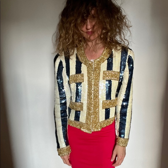 Vintage Scarlet Rage Sequin Beaded Top sz med. Chanel aspired. - Picture 4 of 11